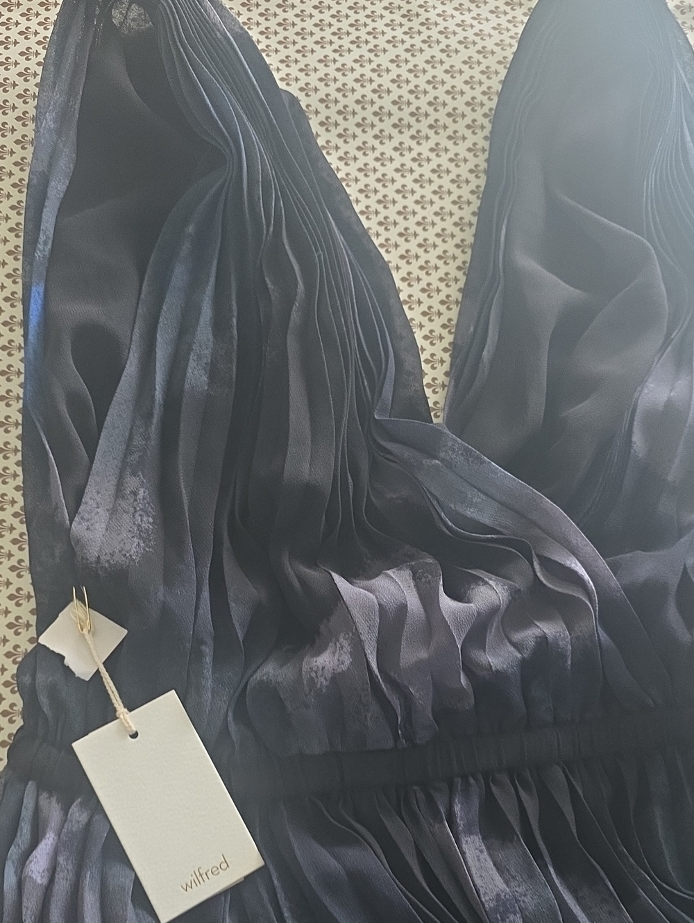 Wilfred Strapless Navy Pleated Satin-Look Dress